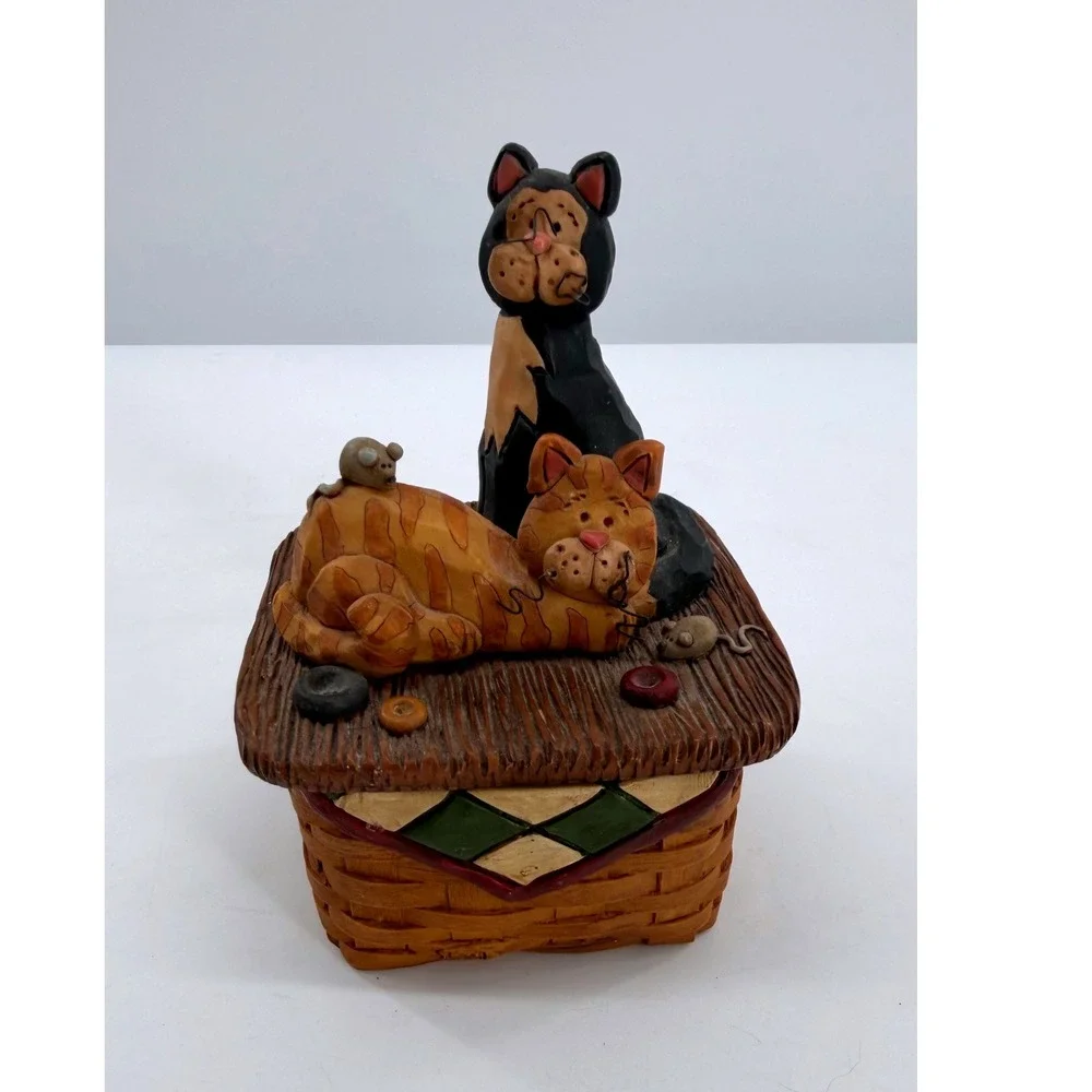 Blossom Bucket Suzi Skoglund Cat Mouse Trinket Box Folk Art Primitive Basket